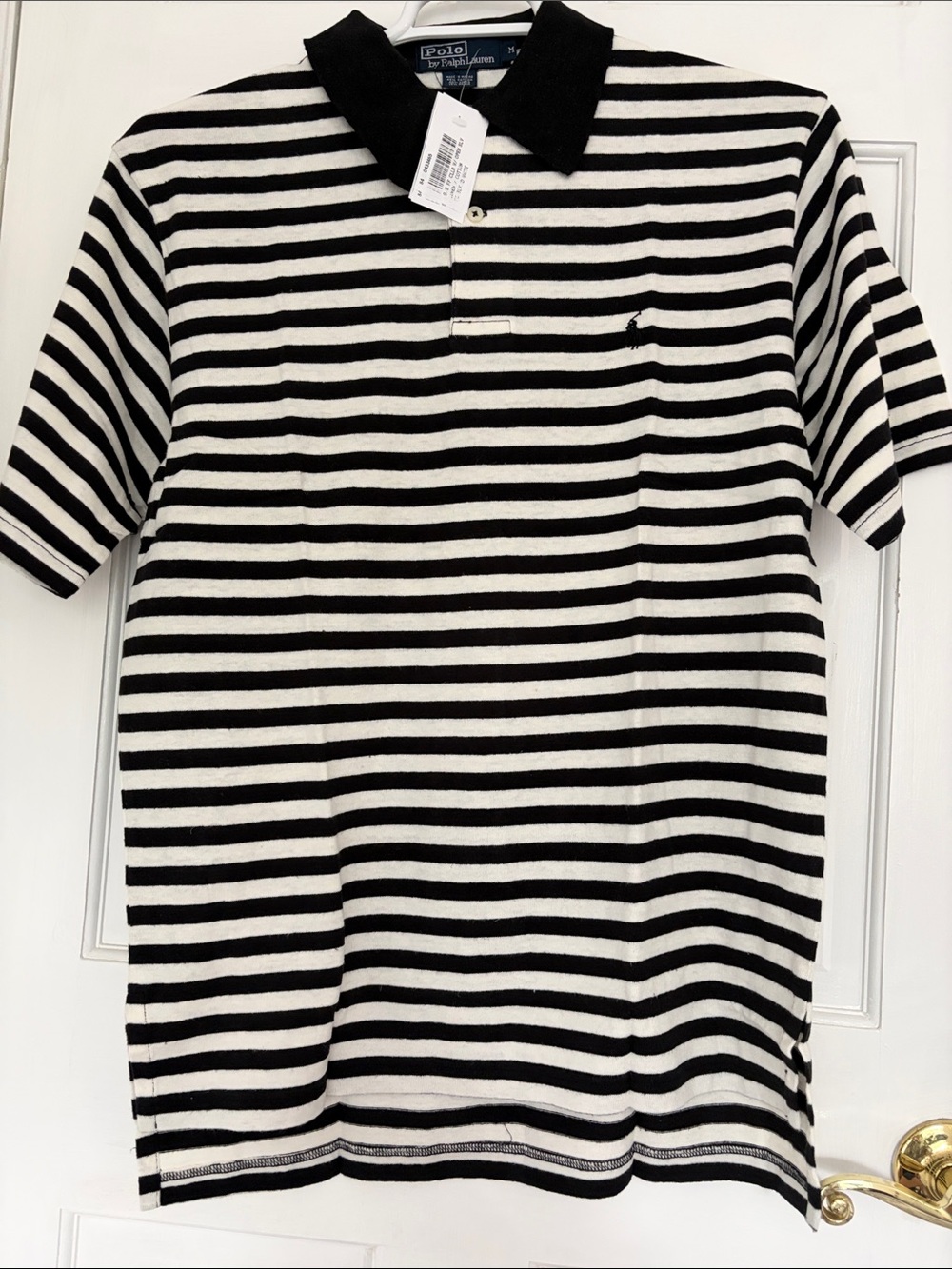Vintage Polo by Ralph Lauren Black & White Striped Knit Polo - Picture 2 of 5
